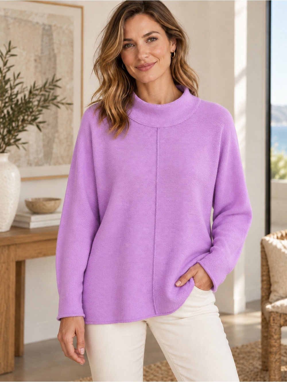 Eileen Fisher Organic Cotton Cashmere Dolman Sweater Size M Lavender